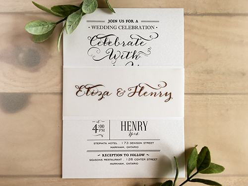 Invitation 1754: Ice Pearl, Ice Pearl - This is an ice pearl wedding invite with a vellum belly band that is backed with an ice pearl paper.