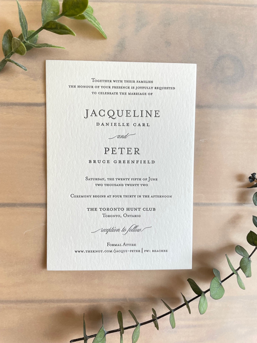 Invitation 2288: Cotton - Letterpress wedding invitation with black ink.  White Cotton paper.  Thick White.