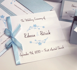 Stephita Wedding invitaitons specializes in creating beautiful and unique custom handmade invitations and stationery for brides and grooms.  We create our own custom pocketfolder and trifold invitations in house and all of our invitations can be customized to suit your wedding by changing their paper and ribbon colours.  We service brides all over Toronto and the GTA area including Richmond Hill, Mississauga, Thornhill, Etobicoke, Maple, Ajax, Barrie, Pickering, Oakville, Newmarket, Woodbridge and other areas in and around Ontario.  We can also ship to all provinces in Canada inlcuding Montreal, Calgary, and Edmonton and to the United States of America.
