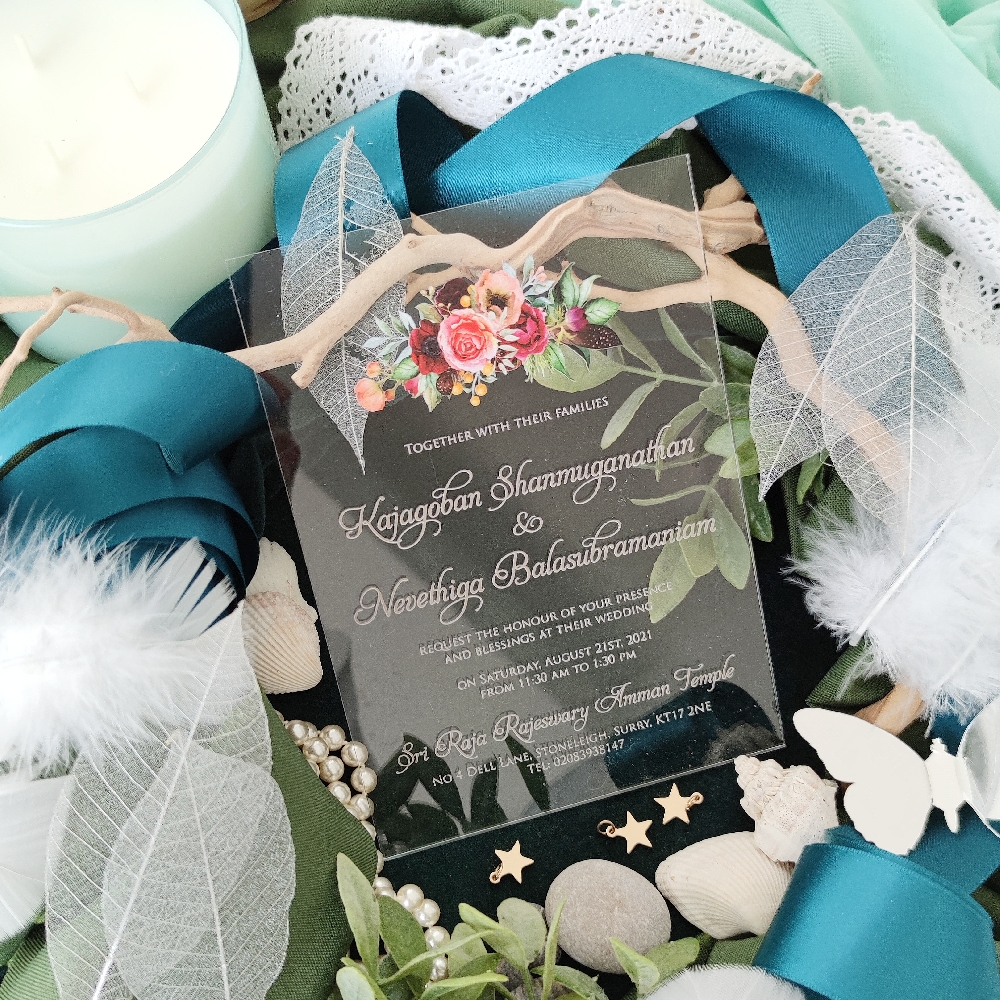 Acrylic wedding invitations are such a beautiful way to invite your guests to your special day. Customize the printing to suit your wedding theme.