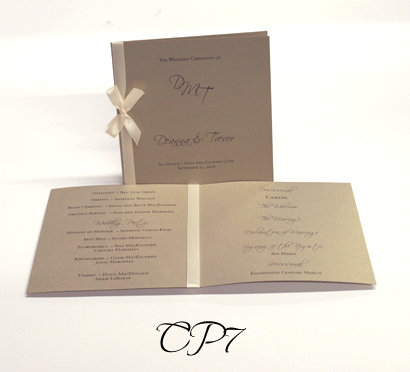 Ceremony Program CP7: Gold Pearl, Cream Ribbon - Ceremony Program printed directly on a pearl paper stock adorned with a 3/8 satin ribbon.
