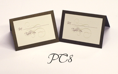 Placecard PC8: Dark Brown Pearl, Cream Smooth - Tented style placecard with a dark brown pearl paper backing.