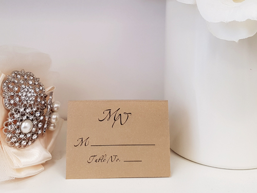 Placecard PC9: Gold Pearl - Tented escort card printed directly on a pearl paper folder.
