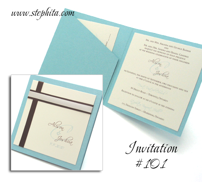 Invitation 101: Tiffany Pearl, Cream Smooth, Brown Ribbon, Cream Ribbon