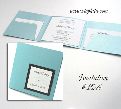 Invitation 106: Tiffany Pearl, Black Linen, White Smooth, Black Ribbon