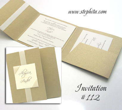 Invitation 112: Gold Pearl, Cream Smooth, Cream Ribbon