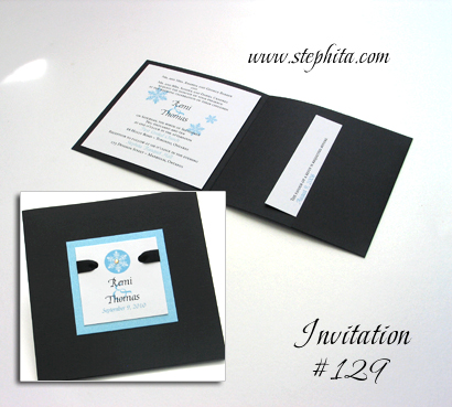 Invitation 129: Black Linen, Turquoise Pearl, White Smooth, Black Ribbon