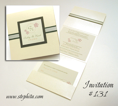 Invitation 131: Buttermilk Pearl, Sage Pearl, Cream Smooth, Sage Ribbon, Cream Ribbon