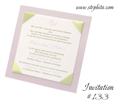 Invitation 133: Mauve Pearl, Honeydew Ribbon