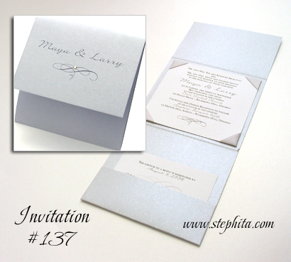 Invitation 137: Silver Pearl, White Smooth, Silver Ribbon