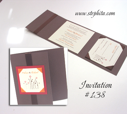 Invitation 138: N/A, Red Lacquer, Cream Smooth, Tangerine Ribbon, Brown Ribbon