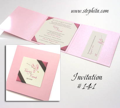 Invitation 141: Pink Pearl, Cream Smooth, Dusty Rose Ribbon, Brown Ribbon