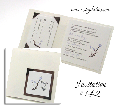Invitation 142: Antique Pearl, Brown Pearl, White Smooth, Brown Ribbon
