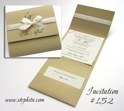 Invitation 152: Gold Pearl, Cream Smooth, Cream Ribbon