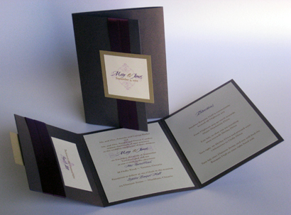 Invitation 304: Colbalt Pearl, Gold Pearl, Cherish, Calligraph 421, Purple Ribbon