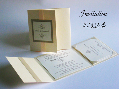 Invitation 324: Buttermilk Pearl, Gold Pearl, Cream Smooth, Cream Ribbon