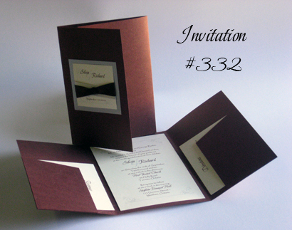 Invitation 332: Brown Pearl, Silver Pearl, Cream Smooth, Beau Rivage, Papyrus, Silver Ribbon, Brown Ribbon