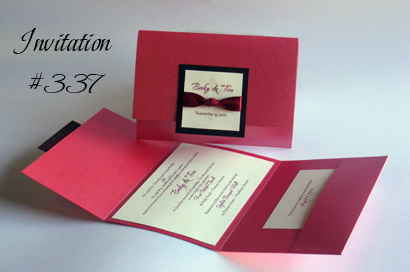 Invitation 337: Raspberry Pearl, Chocolate Smooth, Cream Smooth, The Nauti Gal, Calligraph 421, Sherry Ribbon