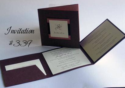Invitation 339: Brown Pearl, Chocolate Smooth, Cream Smooth, Scriptina, Papyrus, Coral Ribbon