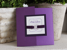 Invitation 911: Purple Pearl, Dark Purple, Cream Smooth, Pepsi, Calligraph 421, Purple Ribbon, Brooch/Buckle F