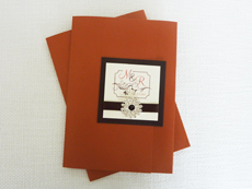 Invitation 940: Copper Pearl, Chocolate Smooth, Cream Smooth, Mahogany Script, Copperplate, Brown Ribbon, Brooch/Buckle H