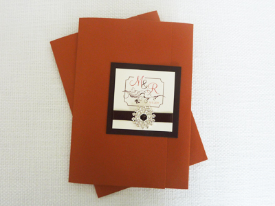 Invitation 940: Copper Pearl, Chocolate Smooth, Cream Smooth, Mahogany Script, Copperplate, Brown Ribbon, Brooch/Buckle H