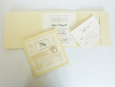 Invitation 923: Buttermilk Pearl, Ivory Pearl, Cream Smooth, The Nauti Gal, Dioscur Swash, Cream Ribbon, Brooch/Buckle G