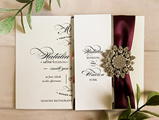Wedding Invitation 1649: White Gold, White Gold, Silver Ribbon, Brooch/Buckle A11
