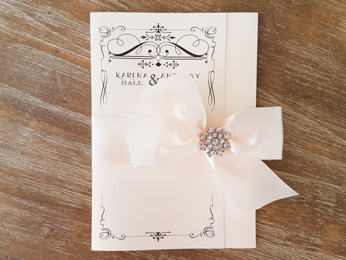 Wedding Invitation 1672: White Gold, White Gold, Antique Ribbon, Brooch/Buckle A9