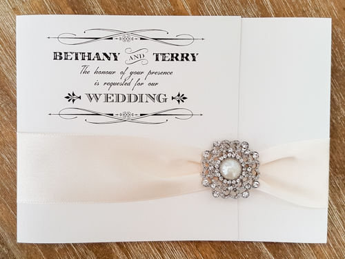 Wedding Invitation 1809: Antique Pearl, Antique Pearl, Antique Ribbon, Brooch/Buckle Q