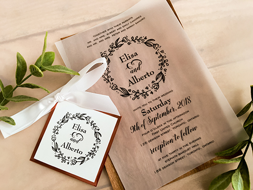 Wedding Invitation 2013: Wood, Rose Gold Mirror, Vellum, White Ribbon