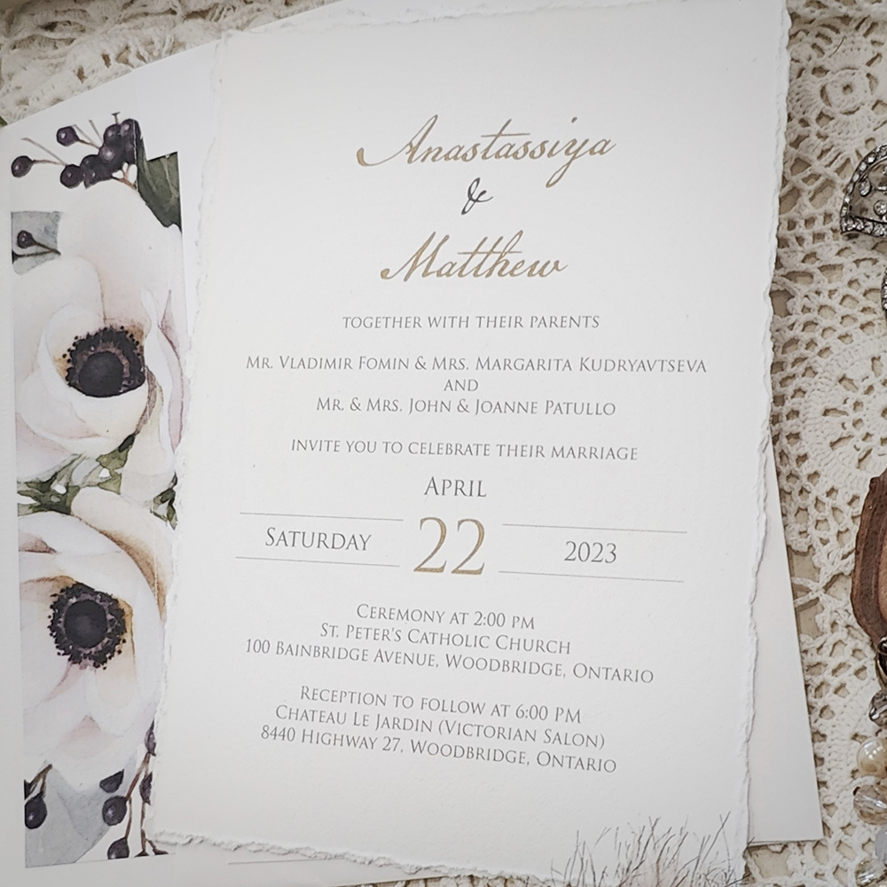 Invitation 3800: Ice Pearl - Deckled edge wedding card using the ice pearl paper.