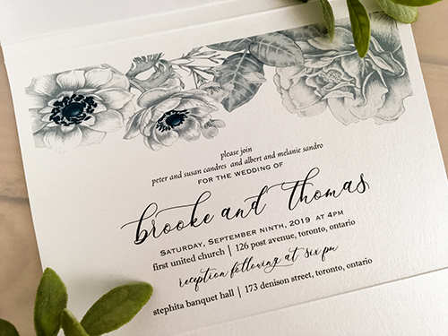Wedding Invitation 2140: Ice Pearl, White Ribbon, Brooch/Buckle A11