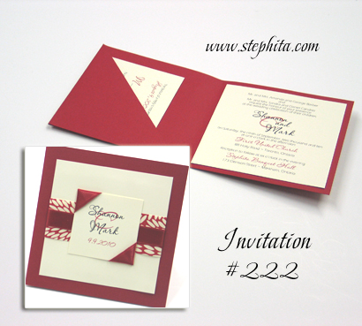 Invitation 222: Red Linen, Retro Red & White, Cream Smooth, Red Ribbon
