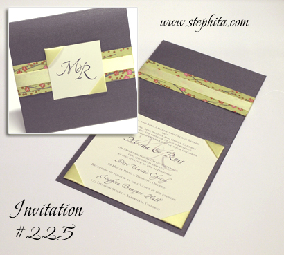 Invitation 225: Charcoal Pearl, Yellow Cherry Blossom, Cream Smooth, Canary Ribbon