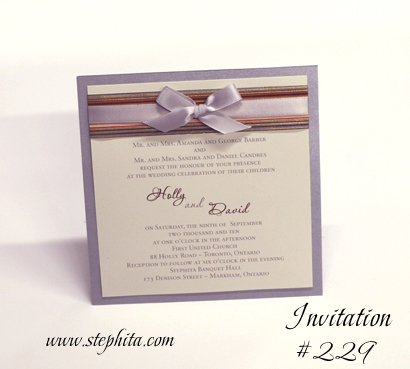 Invitation 229: Silver Pearl, Silver & Beige Stripes, Cream Smooth, Silver Ribbon