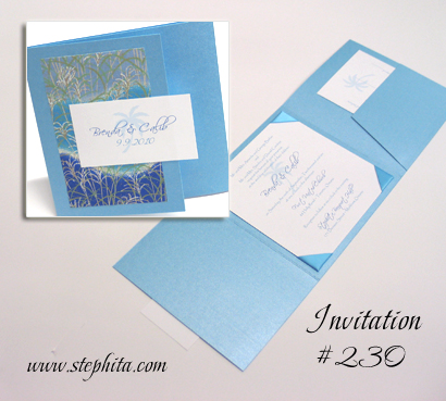 Invitation 230: Turquoise Pearl, Blue Wave, White Smooth, Turquoise Ribbon