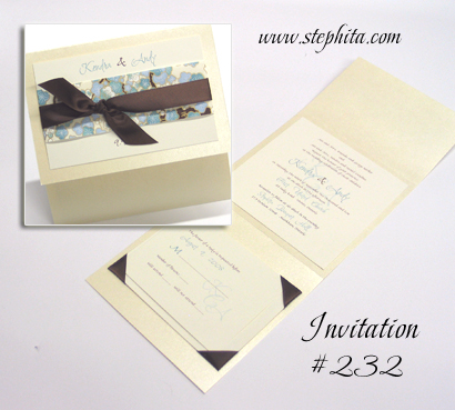 Invitation 232: Buttermilk Pearl, Tiffany Big Blossom, Cream Smooth, Brown Ribbon