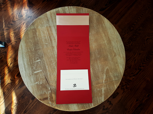 Wedding Invitation mb3: Red Lacquer, Champagne Ribbon