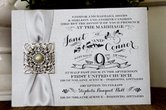 Wedding Invitation 1302: Silver Ore, Silver Ribbon, Brooch/Buckle Q, Metal Filigree F5 - Silver