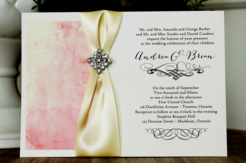 Wedding Invitation 1347: Cream Smooth, Buttermilk Ribbon, Brooch/Buckle A22