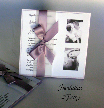 Invitation P10: Lilac Pearl, White Smooth, Lavender Ribbon