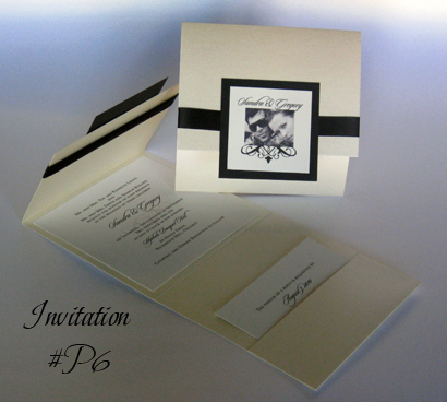 Invitation P6: Ivory Pearl, Black Linen, Cream Smooth, Black Ribbon