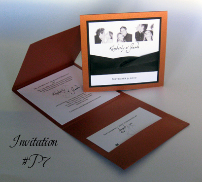 Invitation P7: Copper Pearl, Black Linen, White Smooth, Black Ribbon