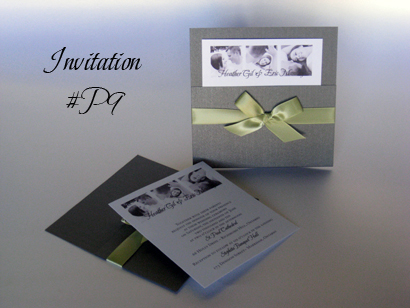 Invitation P9: Charcoal Pearl, White Smooth, Honeydew Ribbon