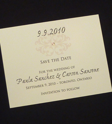 Wedding Invitation SavetheDate12: Cream Smooth, Swan Song, Trajan Pro