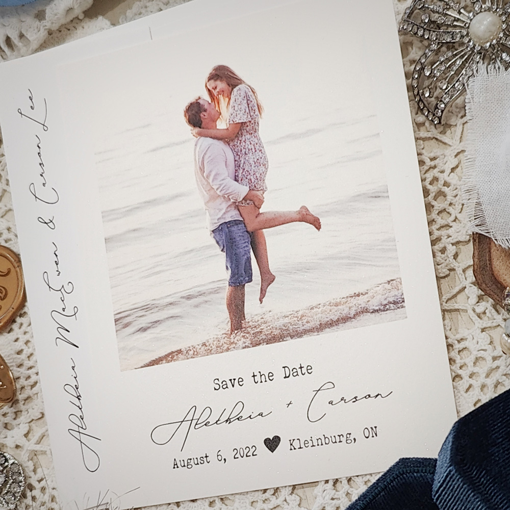 Invitation 8300:  - Ice pearl photo save the date quarter page size
