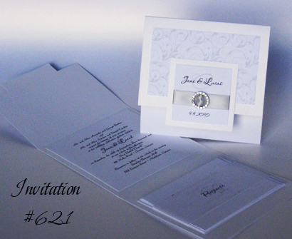 Invitation 621: White Pearl, White Pearl, White Smooth, Passions, Gabrielle, Silver Ribbon