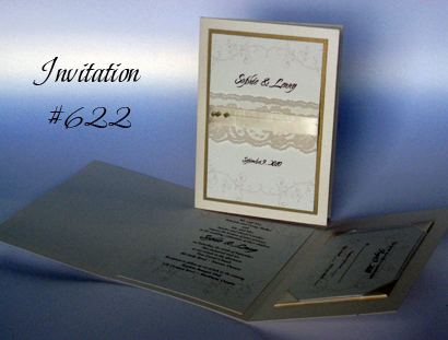Invitation 622: Ivory Pearl, Gold Pearl, Cream Smooth, Cherish, Adobe Jenson Pro Light, Cream Ribbon