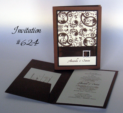 Invitation 624: Brown Pearl, Chocolate Smooth, Cream Smooth, Aqualine 2, Adobe Jenson Pro Light, Brown Ribbon